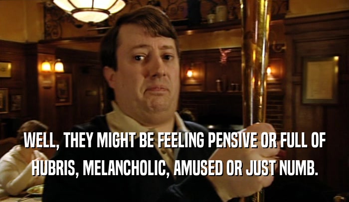 WELL, THEY MIGHT BE FEELING PENSIVE OR FULL OF HUBRIS, MELANCHOLIC, AMUSED OR JUST NUMB. 