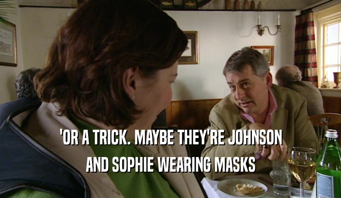 'OR A TRICK. MAYBE THEY'RE JOHNSON AND SOPHIE WEARING MASKS 