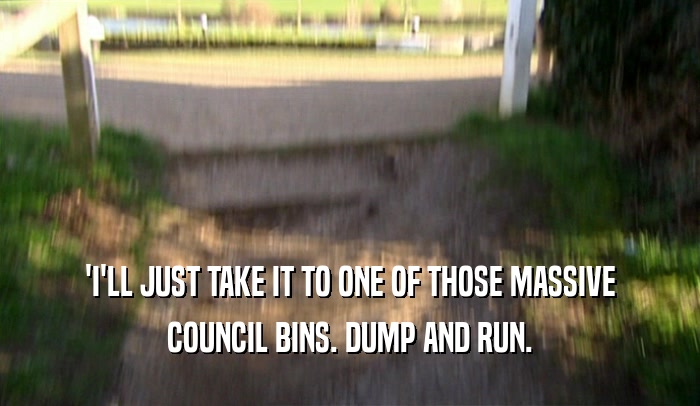 'I'LL JUST TAKE IT TO ONE OF THOSE MASSIVE
 COUNCIL BINS. DUMP AND RUN.
 