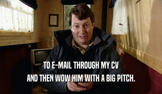TO E-MAIL THROUGH MY CV AND THEN WOW HIM WITH A BIG PITCH. 