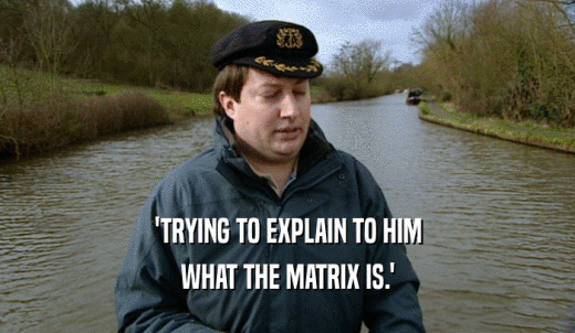 'TRYING TO EXPLAIN TO HIM WHAT THE MATRIX IS.' 