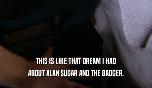 THIS IS LIKE THAT DREAM I HAD ABOUT ALAN SUGAR AND THE BADGER. 