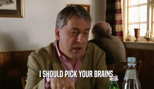 I SHOULD PICK YOUR BRAINS.  