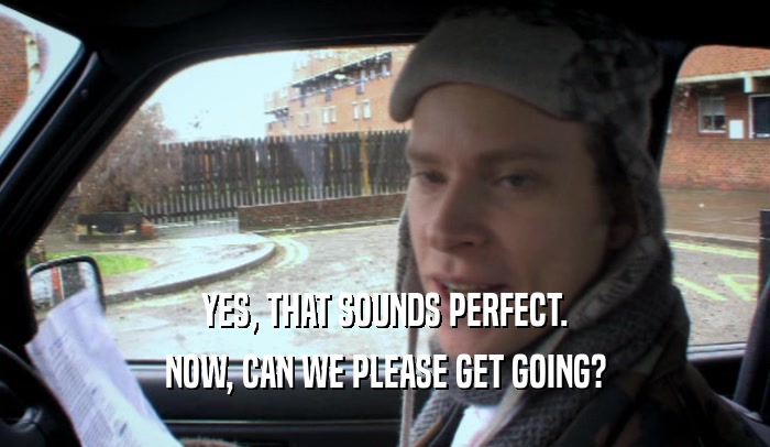 YES, THAT SOUNDS PERFECT. NOW, CAN WE PLEASE GET GOING? 