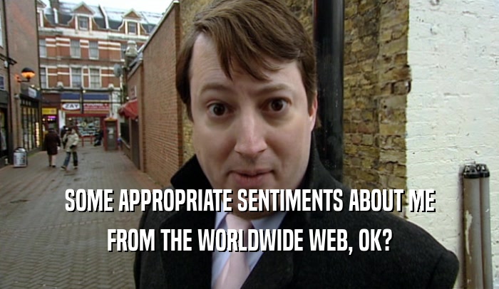 SOME APPROPRIATE SENTIMENTS ABOUT ME FROM THE WORLDWIDE WEB, OK? 