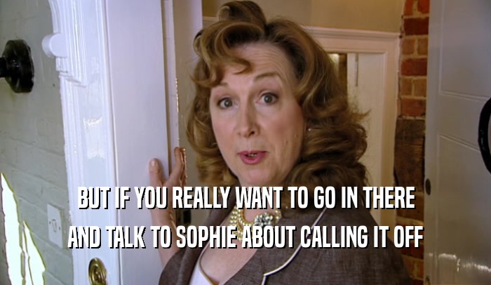 BUT IF YOU REALLY WANT TO GO IN THERE
 AND TALK TO SOPHIE ABOUT CALLING IT OFF
 