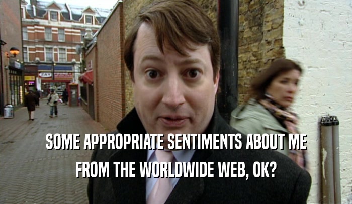 SOME APPROPRIATE SENTIMENTS ABOUT ME FROM THE WORLDWIDE WEB, OK? 