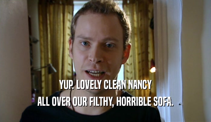 YUP. LOVELY CLEAN NANCY
 ALL OVER OUR FILTHY, HORRIBLE SOFA.
 