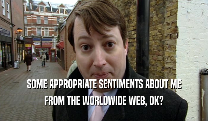 SOME APPROPRIATE SENTIMENTS ABOUT ME FROM THE WORLDWIDE WEB, OK? 