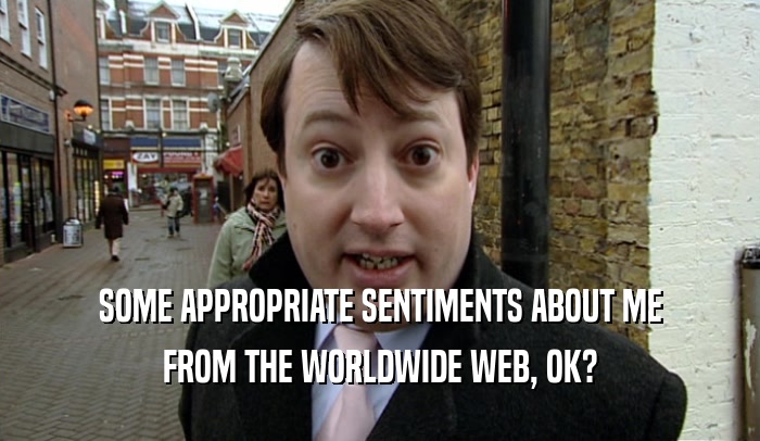 SOME APPROPRIATE SENTIMENTS ABOUT ME FROM THE WORLDWIDE WEB, OK? 
