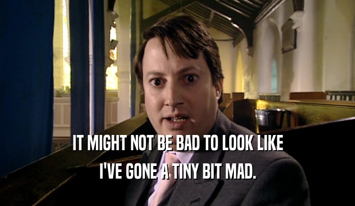 IT MIGHT NOT BE BAD TO LOOK LIKE I'VE GONE A TINY BIT MAD. 