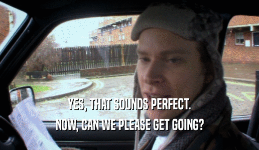 YES, THAT SOUNDS PERFECT. NOW, CAN WE PLEASE GET GOING? 