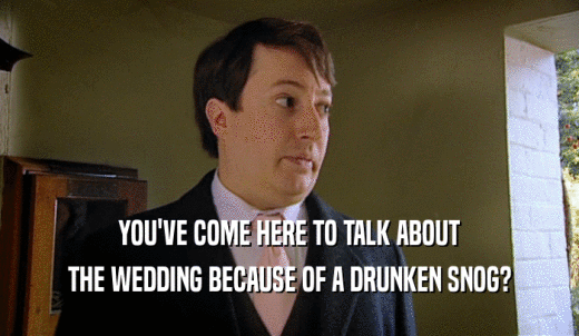 YOU'VE COME HERE TO TALK ABOUT THE WEDDING BECAUSE OF A DRUNKEN SNOG? 