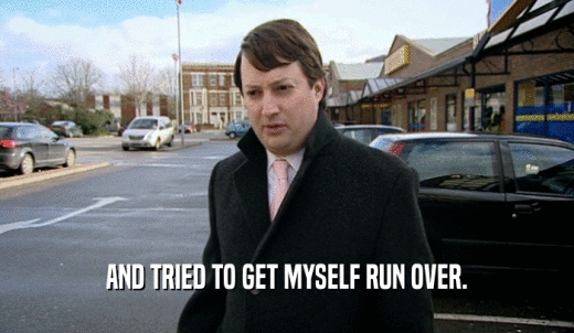 AND TRIED TO GET MYSELF RUN OVER.  