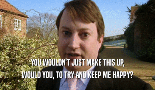 YOU WOULDN'T JUST MAKE THIS UP, WOULD YOU, TO TRY AND KEEP ME HAPPY? 