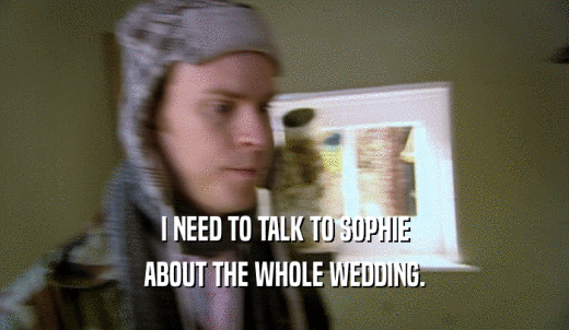 I NEED TO TALK TO SOPHIE ABOUT THE WHOLE WEDDING. 