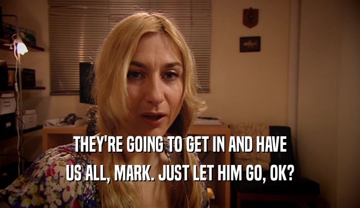 THEY'RE GOING TO GET IN AND HAVE US ALL, MARK. JUST LET HIM GO, OK? 