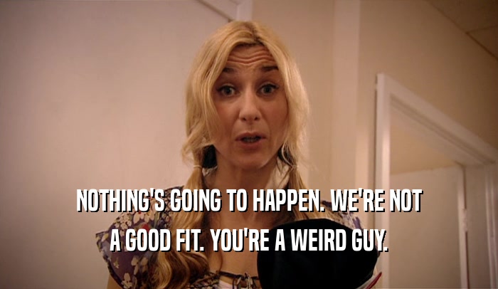 NOTHING'S GOING TO HAPPEN. WE'RE NOT A GOOD FIT. YOU'RE A WEIRD GUY. 