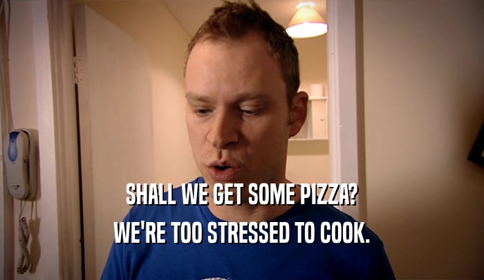 SHALL WE GET SOME PIZZA? WE'RE TOO STRESSED TO COOK. 