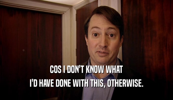 COS I DON'T KNOW WHAT I'D HAVE DONE WITH THIS, OTHERWISE. 