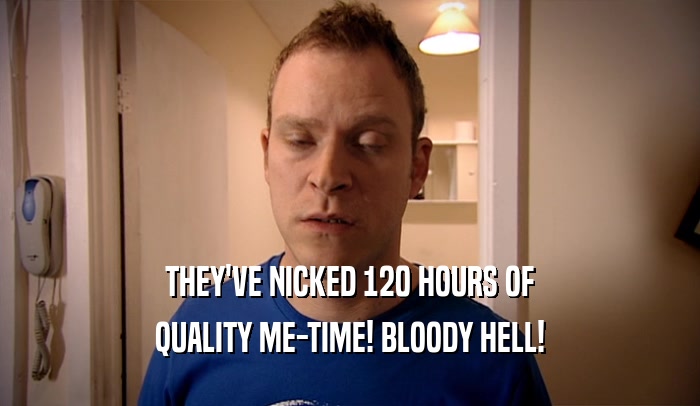 THEY'VE NICKED 120 HOURS OF
 QUALITY ME-TIME! BLOODY HELL!
 