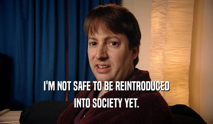 I'M NOT SAFE TO BE REINTRODUCED INTO SOCIETY YET. 