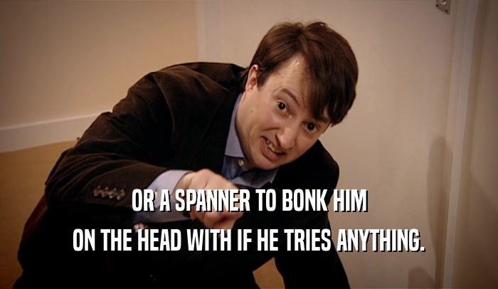 OR A SPANNER TO BONK HIM
 ON THE HEAD WITH IF HE TRIES ANYTHING.
 