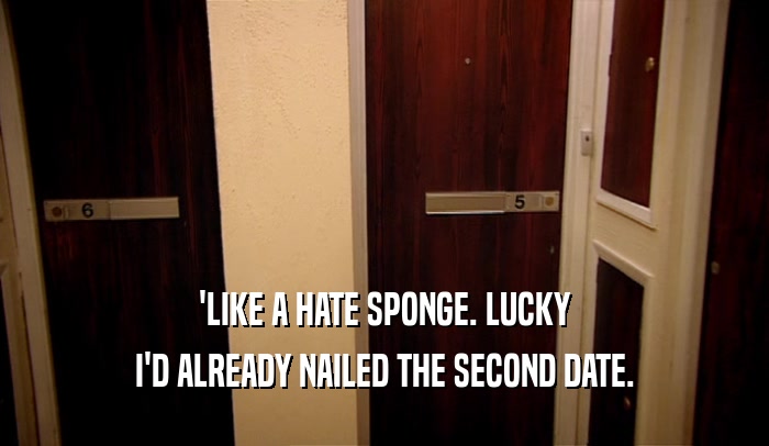'LIKE A HATE SPONGE. LUCKY I'D ALREADY NAILED THE SECOND DATE. 