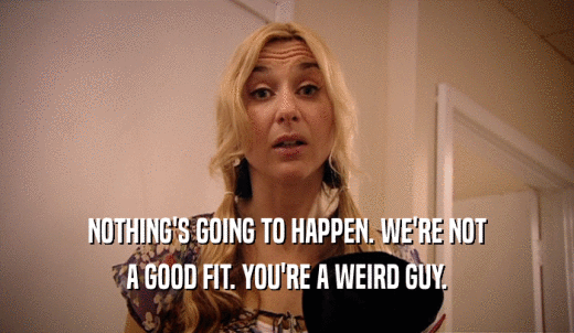 NOTHING'S GOING TO HAPPEN. WE'RE NOT A GOOD FIT. YOU'RE A WEIRD GUY. 