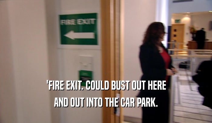 'FIRE EXIT. COULD BUST OUT HERE AND OUT INTO THE CAR PARK. 