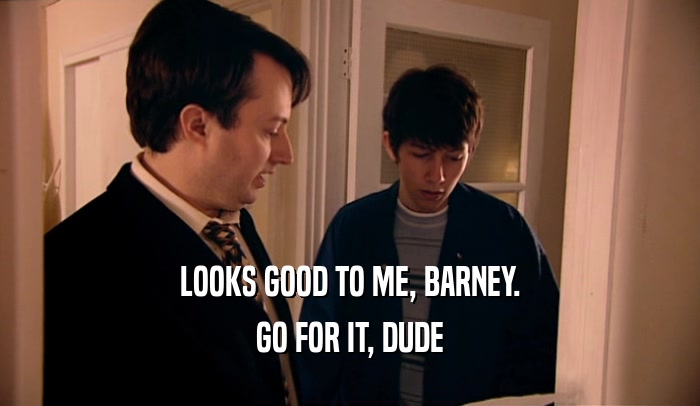 LOOKS GOOD TO ME, BARNEY. GO FOR IT, DUDE 