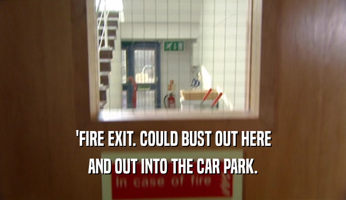 'FIRE EXIT. COULD BUST OUT HERE AND OUT INTO THE CAR PARK. 