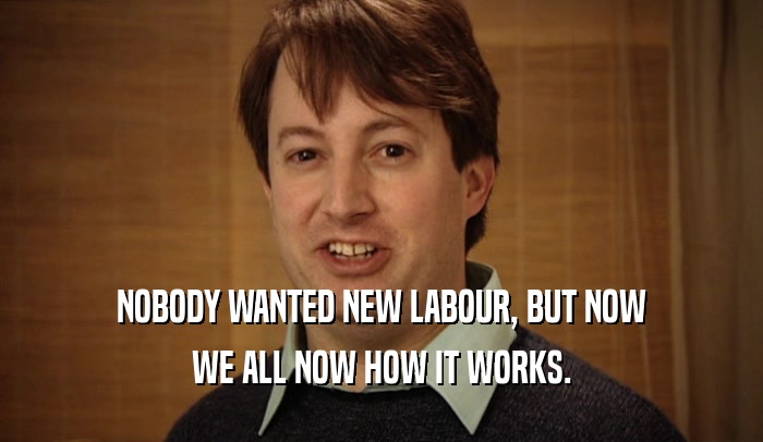 NOBODY WANTED NEW LABOUR, BUT NOW WE ALL NOW HOW IT WORKS. 