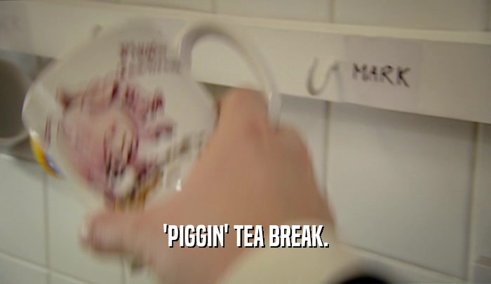'PIGGIN' TEA BREAK.  