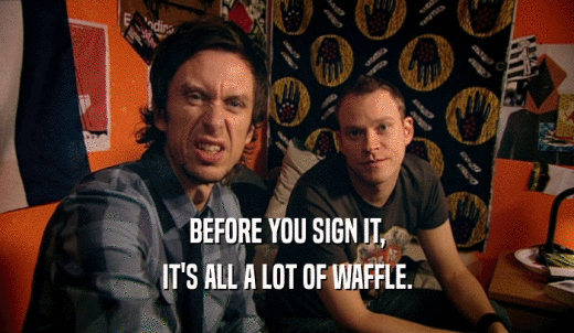 BEFORE YOU SIGN IT, IT'S ALL A LOT OF WAFFLE. 