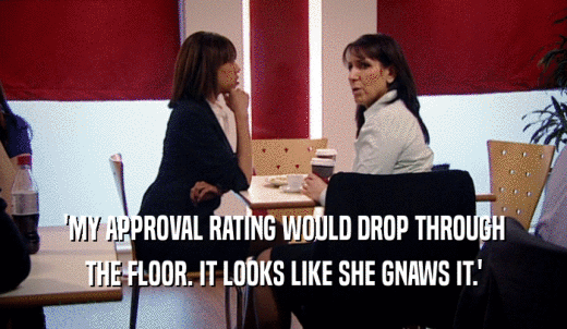 'MY APPROVAL RATING WOULD DROP THROUGH THE FLOOR. IT LOOKS LIKE SHE GNAWS IT.' 
