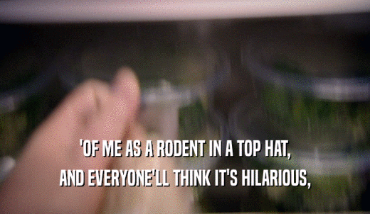 'OF ME AS A RODENT IN A TOP HAT, AND EVERYONE'LL THINK IT'S HILARIOUS, 