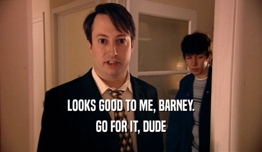 LOOKS GOOD TO ME, BARNEY. GO FOR IT, DUDE 
