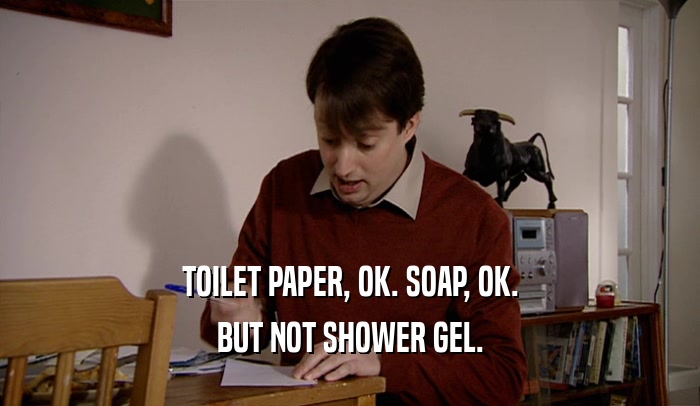 TOILET PAPER, OK. SOAP, OK. BUT NOT SHOWER GEL. 