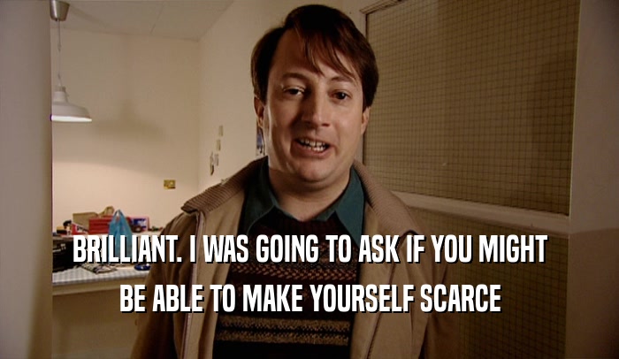 BRILLIANT. I WAS GOING TO ASK IF YOU MIGHT BE ABLE TO MAKE YOURSELF SCARCE 