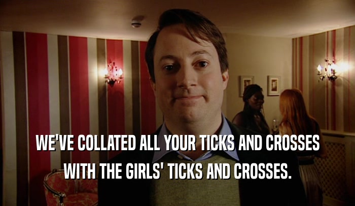 WE'VE COLLATED ALL YOUR TICKS AND CROSSES WITH THE GIRLS' TICKS AND CROSSES. 