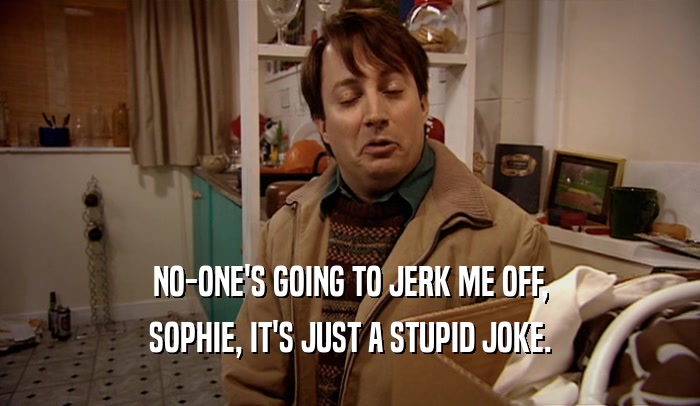 NO-ONE'S GOING TO JERK ME OFF, SOPHIE, IT'S JUST A STUPID JOKE. 