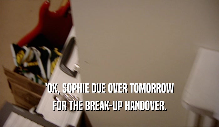'OK, SOPHIE DUE OVER TOMORROW FOR THE BREAK-UP HANDOVER. 