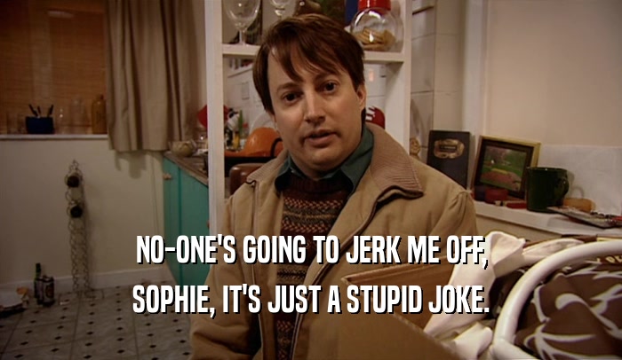 NO-ONE'S GOING TO JERK ME OFF, SOPHIE, IT'S JUST A STUPID JOKE. 