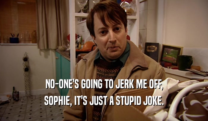 NO-ONE'S GOING TO JERK ME OFF, SOPHIE, IT'S JUST A STUPID JOKE. 