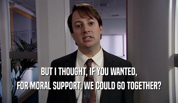 BUT I THOUGHT, IF YOU WANTED, FOR MORAL SUPPORT, WE COULD GO TOGETHER? 