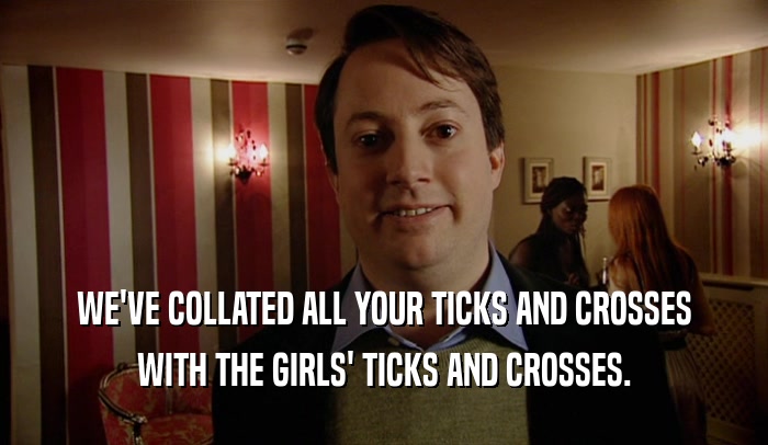 WE'VE COLLATED ALL YOUR TICKS AND CROSSES WITH THE GIRLS' TICKS AND CROSSES. 