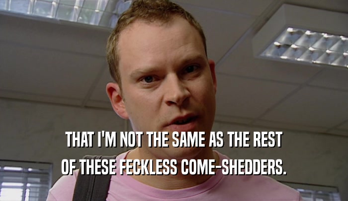 THAT I'M NOT THE SAME AS THE REST OF THESE FECKLESS COME-SHEDDERS. 