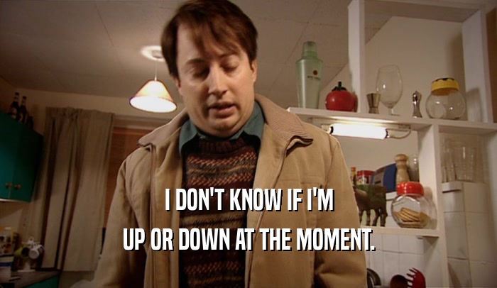 I DON'T KNOW IF I'M UP OR DOWN AT THE MOMENT. 