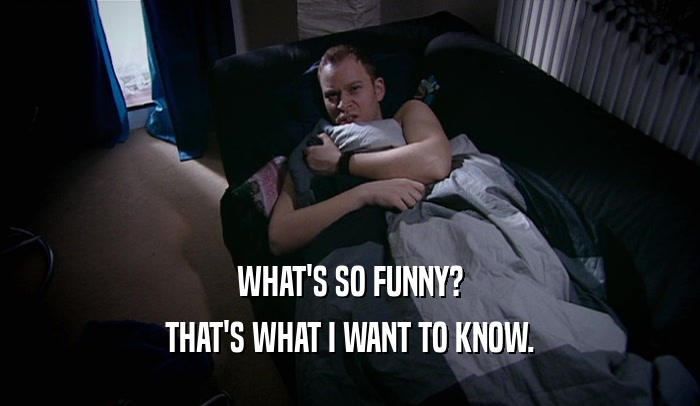 WHAT'S SO FUNNY? THAT'S WHAT I WANT TO KNOW. 